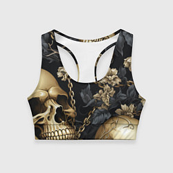 Женский спортивный топ Золотые черепа с цепями