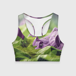 Топик спортивный женский Геометрический пейзаж фиолетовый и зеленый, цвет: 3D-принт