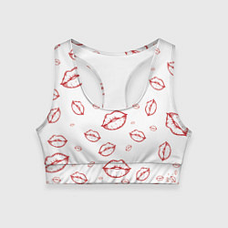 Топик спортивный женский Паттерн красные губы на белом - lips classic, цвет: 3D-принт