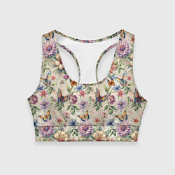 Женский спортивный топ Летний узор с цветами и бабочками