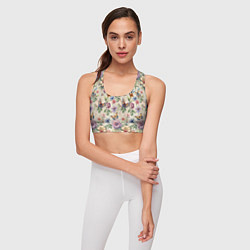 Топик спортивный женский Летний узор с цветами и бабочками, цвет: 3D-принт — фото 2