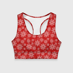 Топик спортивный женский Снежинки на красном фоне, цвет: 3D-принт