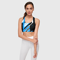 Топик спортивный женский Бело-синие полосы на чёрном фоне, цвет: 3D-принт — фото 2