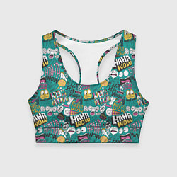 Женский спортивный топ Ха-ха ничего себе - паттерн с рожицами