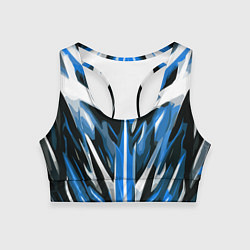 Женский спортивный топ Хаотичная сине-белая абстракция на чёрном фоне