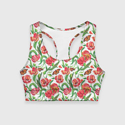 Женский спортивный топ Красные тюльпаны