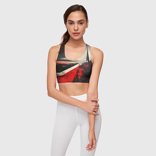 Женский спортивный топ Футуристичный пейзаж в ретро стиле / 3D-принт – фото 3