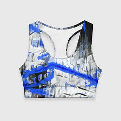 Женский спортивный топ Сине-белая абстракция на чёрном фоне