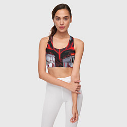Топик спортивный женский Red stripes on a black and white background, цвет: 3D-принт — фото 2