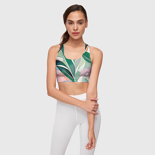 Женский спортивный топ Листья акварель / 3D-принт – фото 3