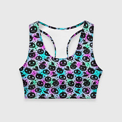 Женский спортивный топ Halloween - тыквы на неоновом фоне