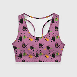 Женский спортивный топ Хэллоуин и кот ведьмы