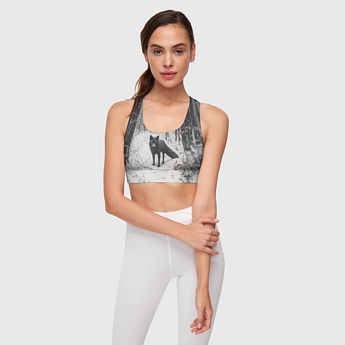Женский спортивный топ Черная лиса в заснеженном лесу / 3D-принт – фото 3