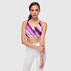 Топик спортивный женский Розовые диагональные полосы на белом фоне, цвет: 3D-принт — фото 2