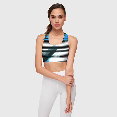 Женский спортивный топ Сине-чёрные полосы на белом фоне / 3D-принт – фото 3
