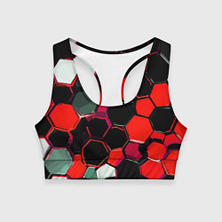 Женский спортивный топ Красно-белые шестиугольники на чёрном фоне