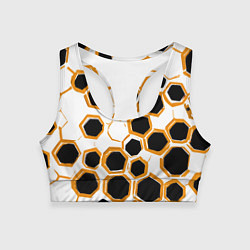 Женский спортивный топ Чёрно-жёлтые шестиугольники на белом фоне