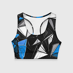 Женский спортивный топ Сине-белые рельефные треугольники на чёрном фоне