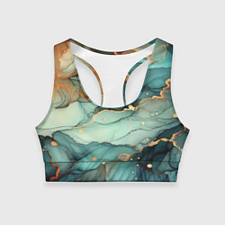 Женский спортивный топ Бирюзовый узор с оранжевыми вставками