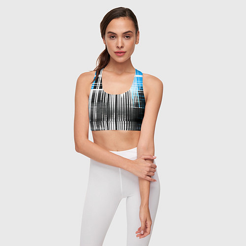 Женский спортивный топ Сине-чёрный гранж на белом фоне / 3D-принт – фото 3