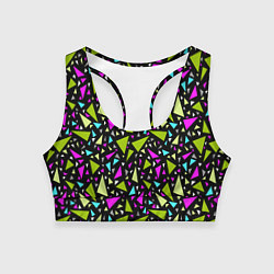 Топик спортивный женский Неоновые разноцветные треугольники на черном, цвет: 3D-принт
