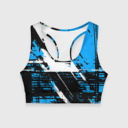 Топик спортивный женский Diagonal black and white stripes on a blue backgro, цвет: 3D-принт