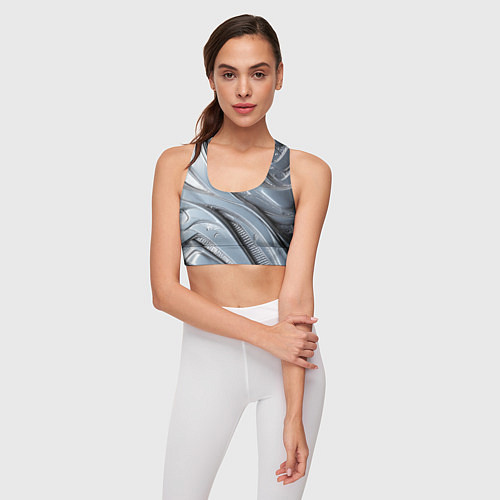 Женский спортивный топ Полированный металл серебряный / 3D-принт – фото 3