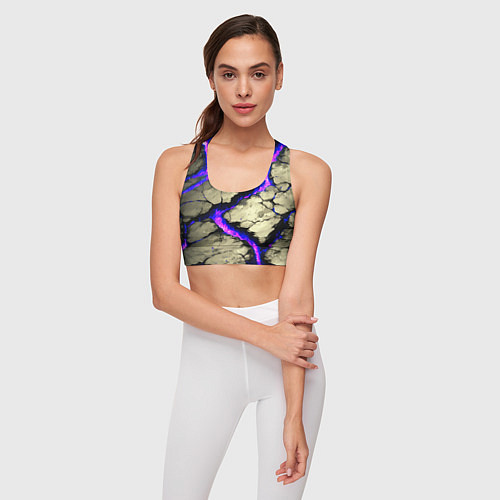 Женский спортивный топ Треснувший камень фиолетовый / 3D-принт – фото 3