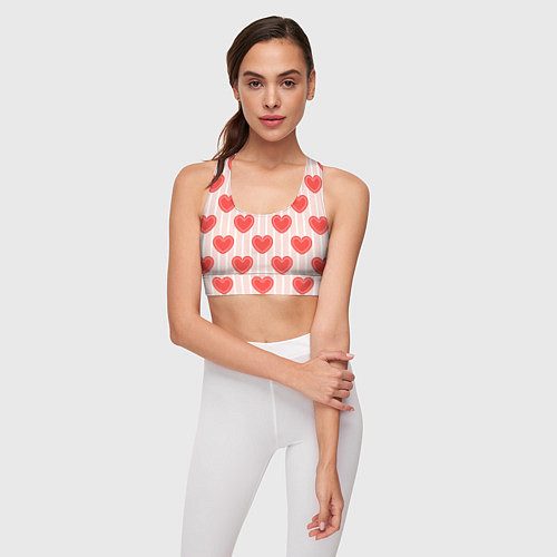 Женский спортивный топ Полосатый паттерн с красными ажурными сердечками / 3D-принт – фото 3