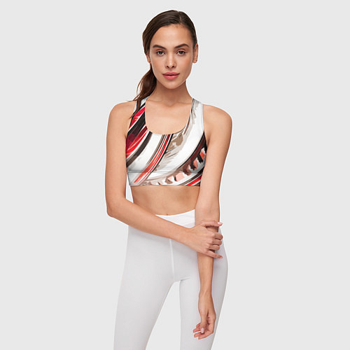 Женский спортивный топ Волнистая бело-красная абстракция / 3D-принт – фото 3