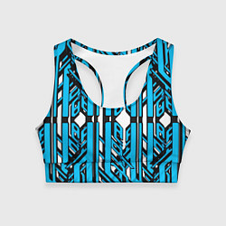 Женский спортивный топ Чёрно-синие техно полосы на белом фоне