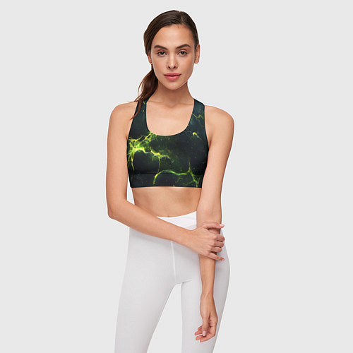 Женский спортивный топ Разбитая плита с зеленым светом / 3D-принт – фото 3