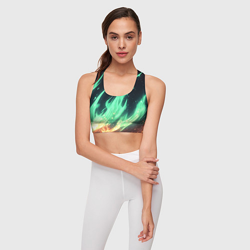 Женский спортивный топ Зеленое абстрактное пламя / 3D-принт – фото 3