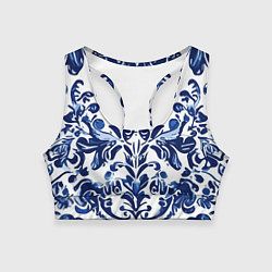 Топик спортивный женский Гжель русский узор акварель, цвет: 3D-принт