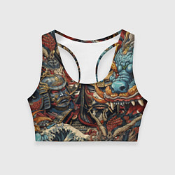 Женский спортивный топ Дракон и самурай в стиле татуировки ирезуми