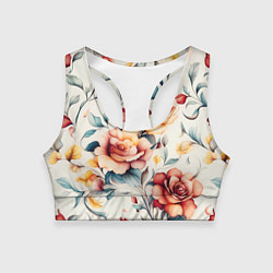 Топик спортивный женский Паттерн с переплетением цветов, цвет: 3D-принт