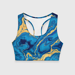 Женский спортивный топ Синий мрамор с золотом