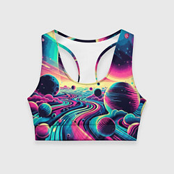 Женский спортивный топ Неоновый разноцветный космос