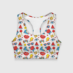 Женский спортивный топ Паттерн с яркими молодежными стикерами