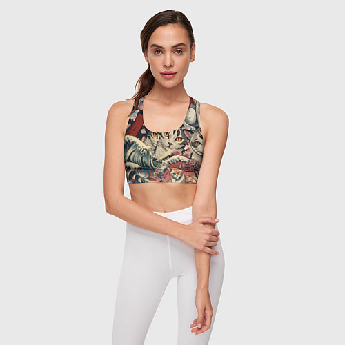 Женский спортивный топ Котики и рыбки в сакуре / 3D-принт – фото 3
