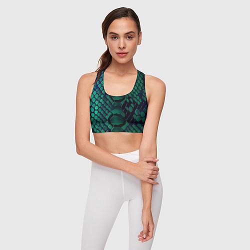 Женский спортивный топ Бирюзовая змеиная кожа / 3D-принт – фото 3