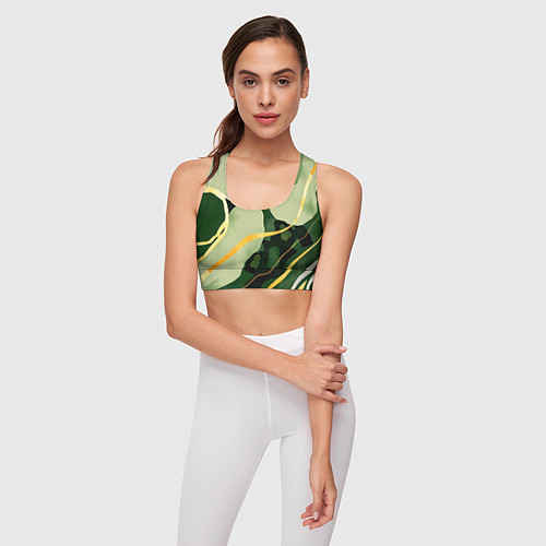 Женский спортивный топ Зеленый природный паттерн / 3D-принт – фото 3