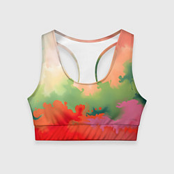 Топик спортивный женский Красные и зеленые облака, цвет: 3D-принт