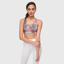 Топик спортивный женский Розово-серые разноцветные лоскуты, цвет: 3D-принт — фото 2