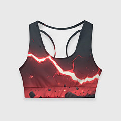 Женский спортивный топ Красная молния на черной текстуре