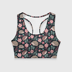 Топик спортивный женский Ёжики в цветах, цвет: 3D-принт