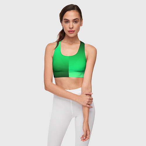 Женский спортивный топ Чёрно-зелёный градиент пополам / 3D-принт – фото 3