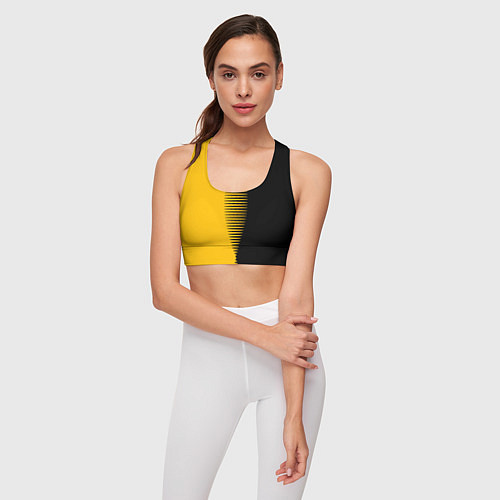 Женский спортивный топ Чёрно-жёлтый пополам с переходом / 3D-принт – фото 3