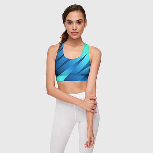 Женский спортивный топ Сине-голубой абстрактные полосы / 3D-принт – фото 3