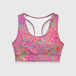 Топик спортивный женский Розовый с разноцветными брызгами, цвет: 3D-принт